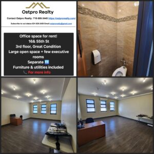 Office space for rent! 16/55th, 3rd Floor, Great Condition, large open space plus a few executive rooms, Seperate bathrooms, rooftop, Furniture included!