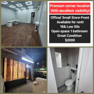 Premium corner location With excellent visibility!  Office/ Small Store-Front Available for rent! 16/ Low 50s Open space 1 bathroom Great Condition $2000