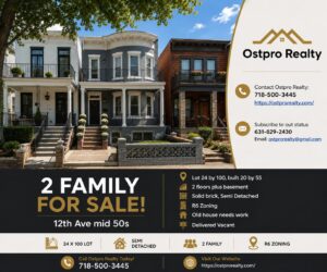2 family for sale! 12th Ave mid 50s, Lot 24 by 100, built 20 by 55 2 floors plus basement Solid brick, Semi Detached R6 Zoning Old house needs work Delivered Vacant