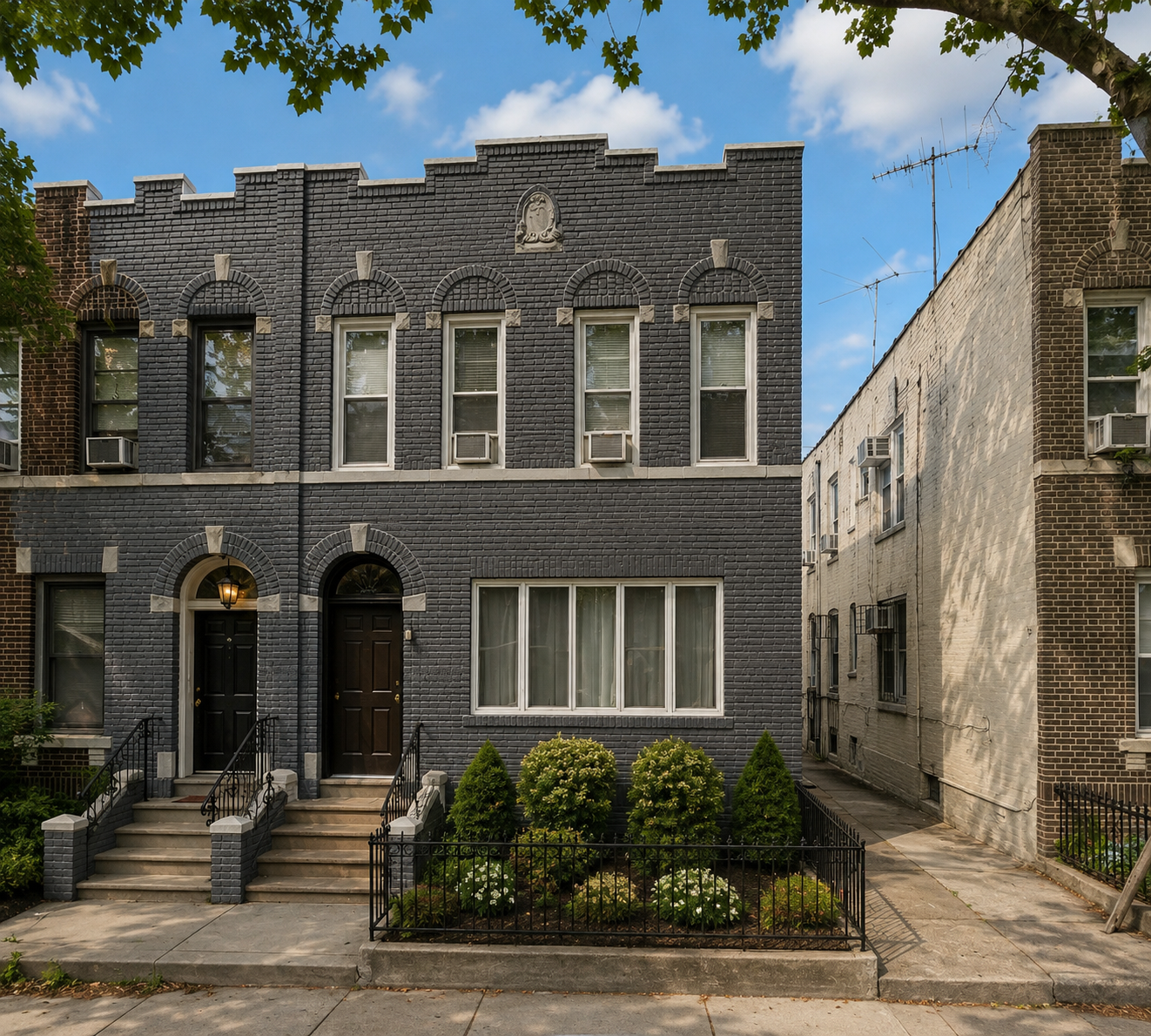 4 family for sale! 18th High 50s, Lot 26.5 by 100, built 20.5 by 80, Solid brick, Semi Detached, 4 units Front and back, 2 bedrooms each, Currency Occupied. $2.950